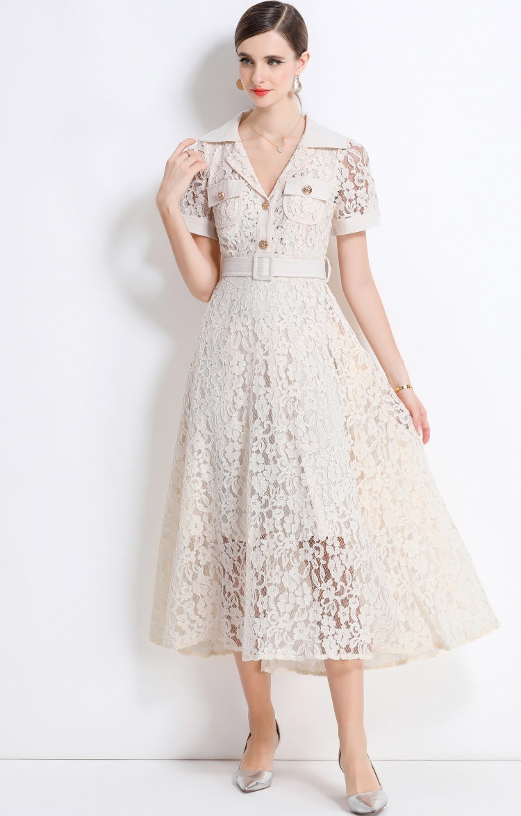 Cream Lace Utility Midi Dress