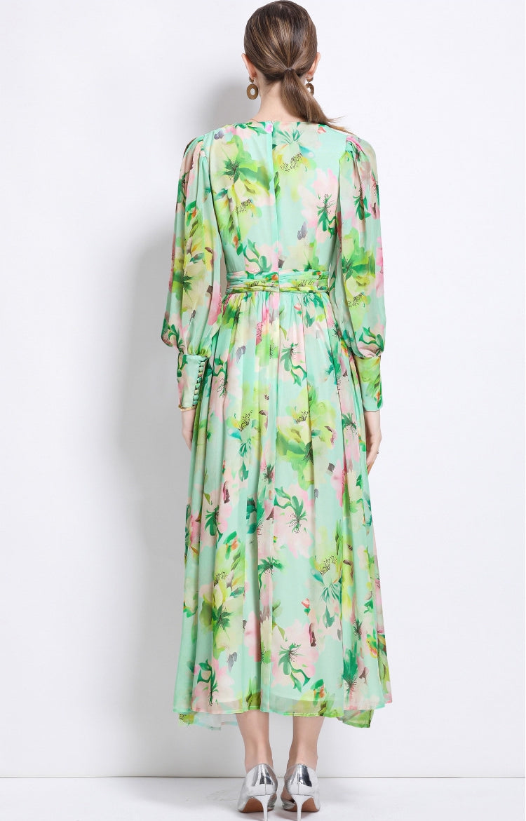 Mint Blossom Chiffon Maxi Dress