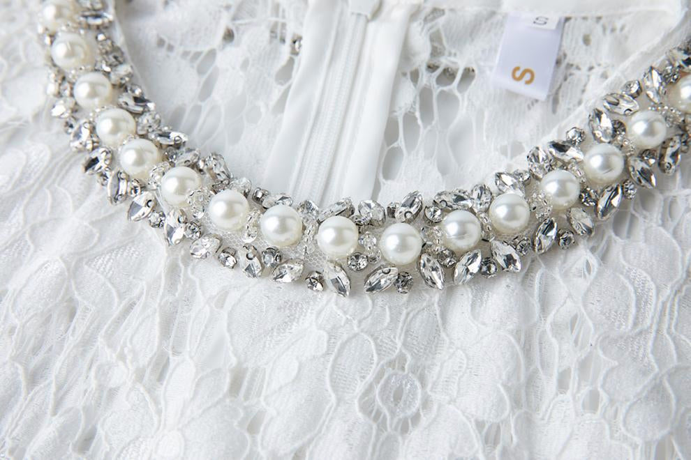 Elegance Pearl Trimmed Lace Midi Dress