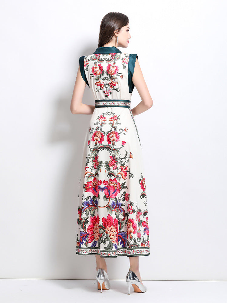 Elegant Floral Print Belted Shirt Dress