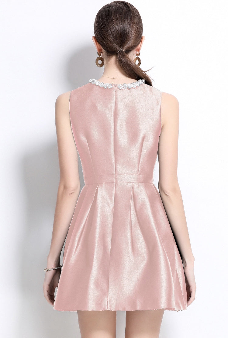 Blush Pearl-Neck Sleeveless Mini Dress - 899034048641_PINK