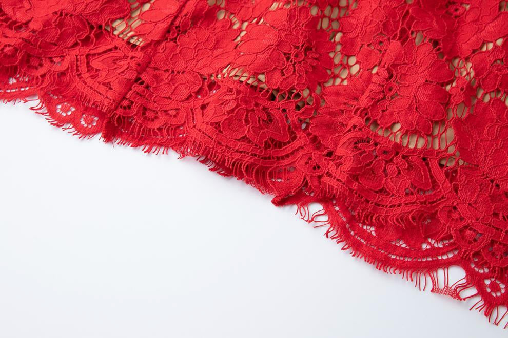Crimson Bloom Lace Dress