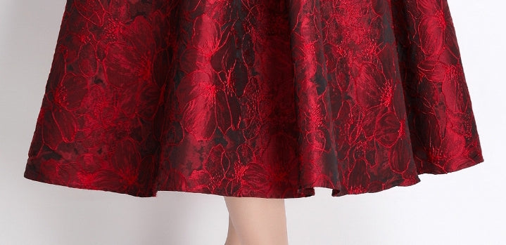 Crimson Elegance Brocade Midi Dress - 913663767470_RED