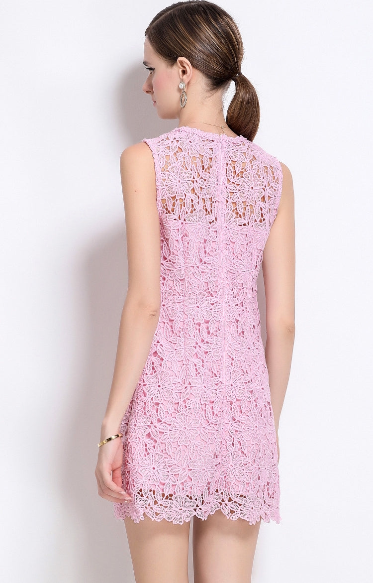 Blush Bloom Sleeveless Crochet Lace Dress