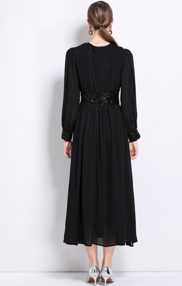 Midnight Grace Sequin Waist Maxi Dress
