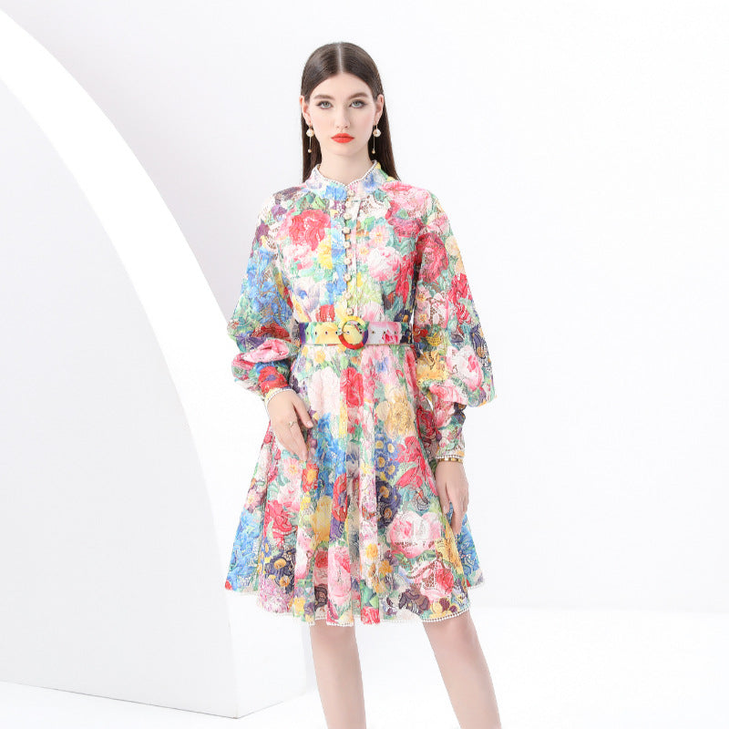 Vibrant Floral Belted Shirt Dress