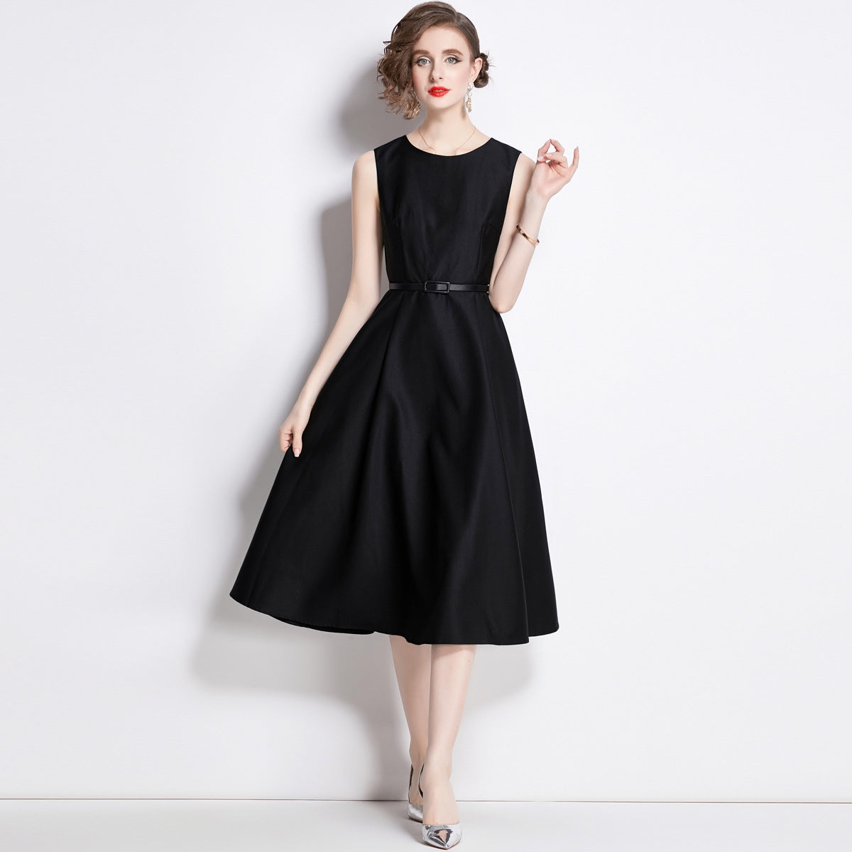 Classic Black A-Line Midi Dress