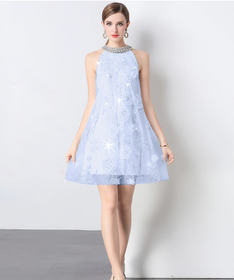 Frosted Elegance Embroidered Cocktail Dress - 903097354318_BLUE