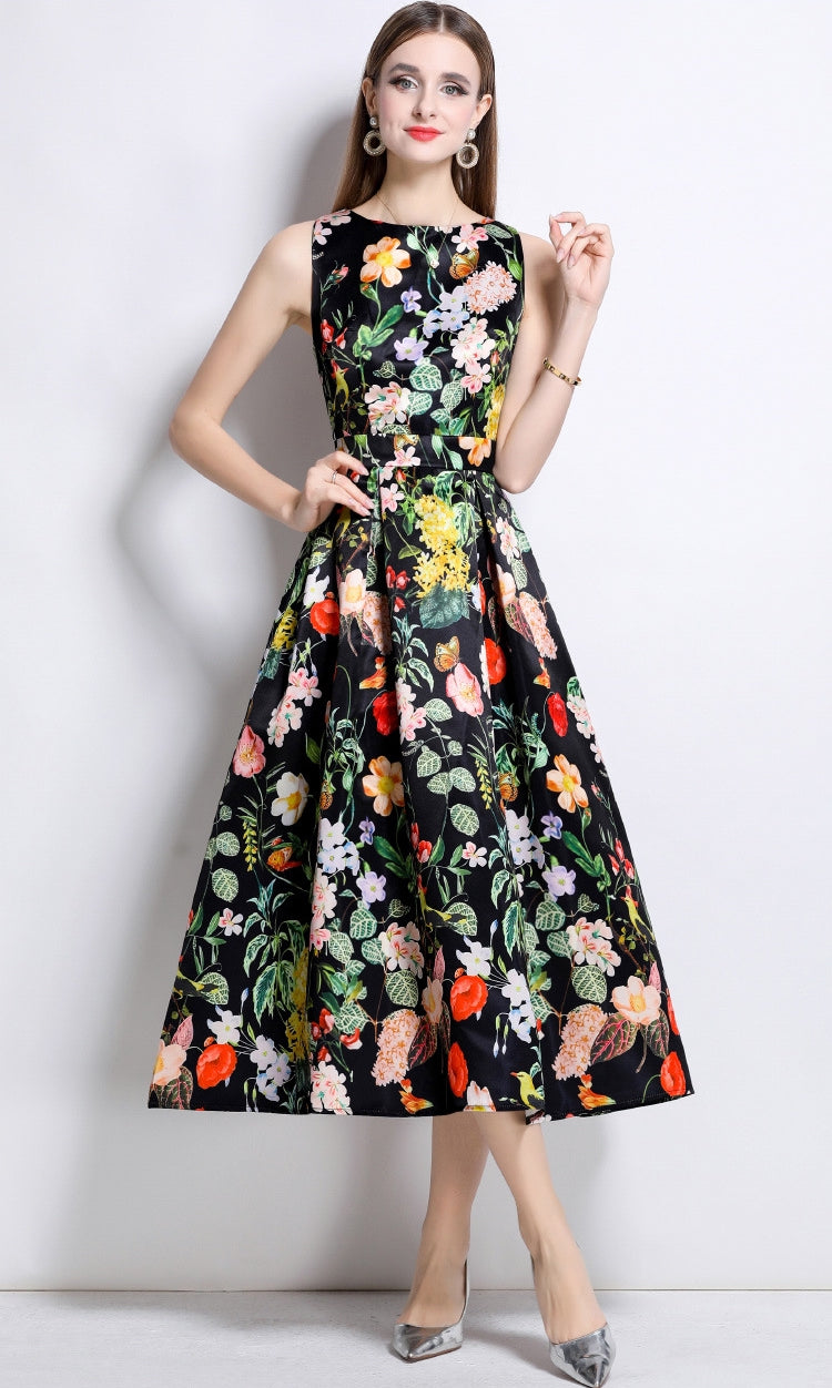 Midnight Garden Floral Midi Dress