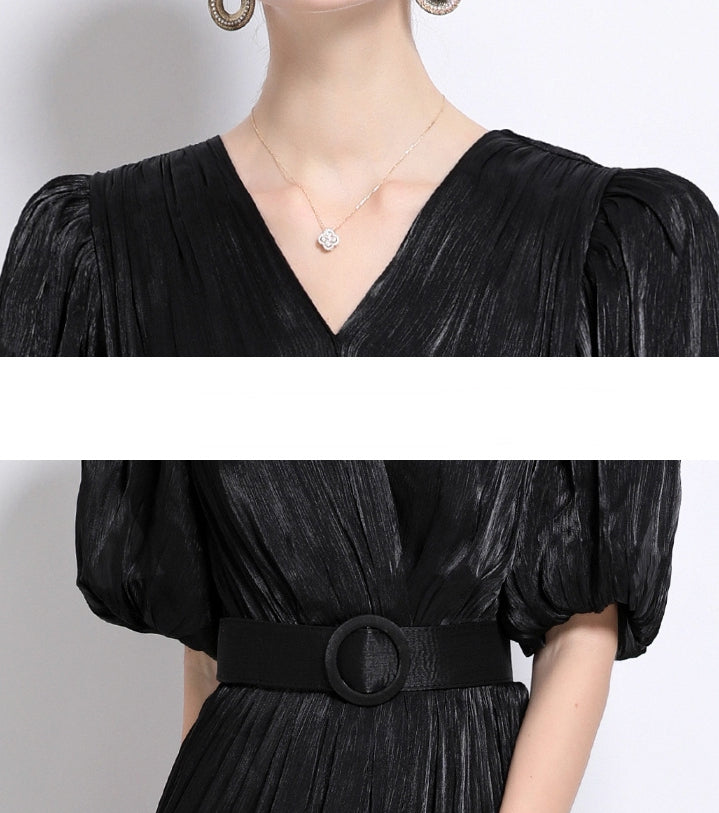 Midnight Allure Pleated Black Dress - 920551704711_BLACK