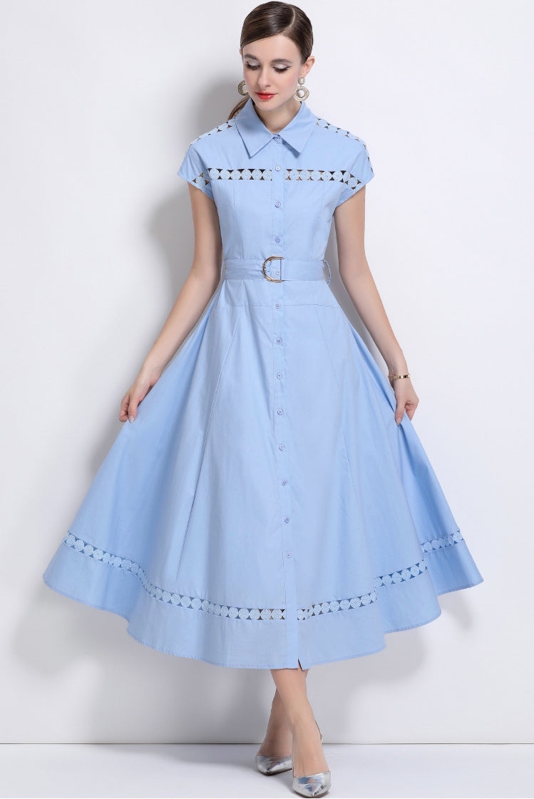 Sky Breeze Belted Shirt Dress