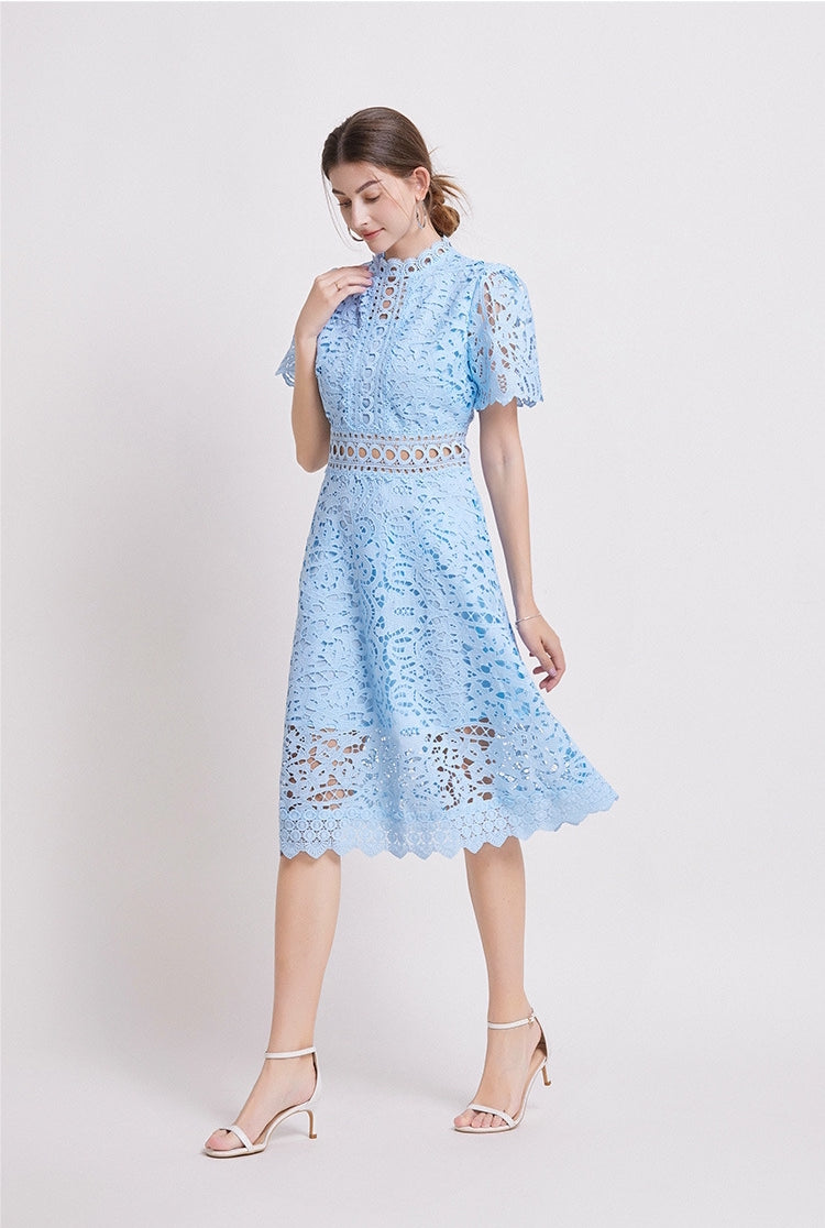 Sky Blue Lace Midi Dress