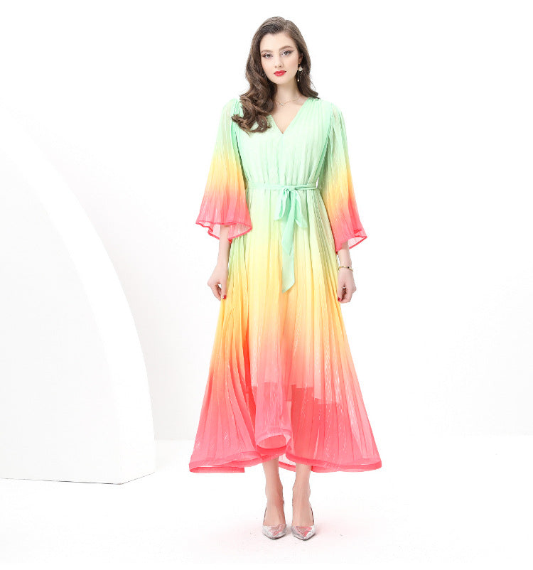 Elegant Ombre Pleated Maxi Dress