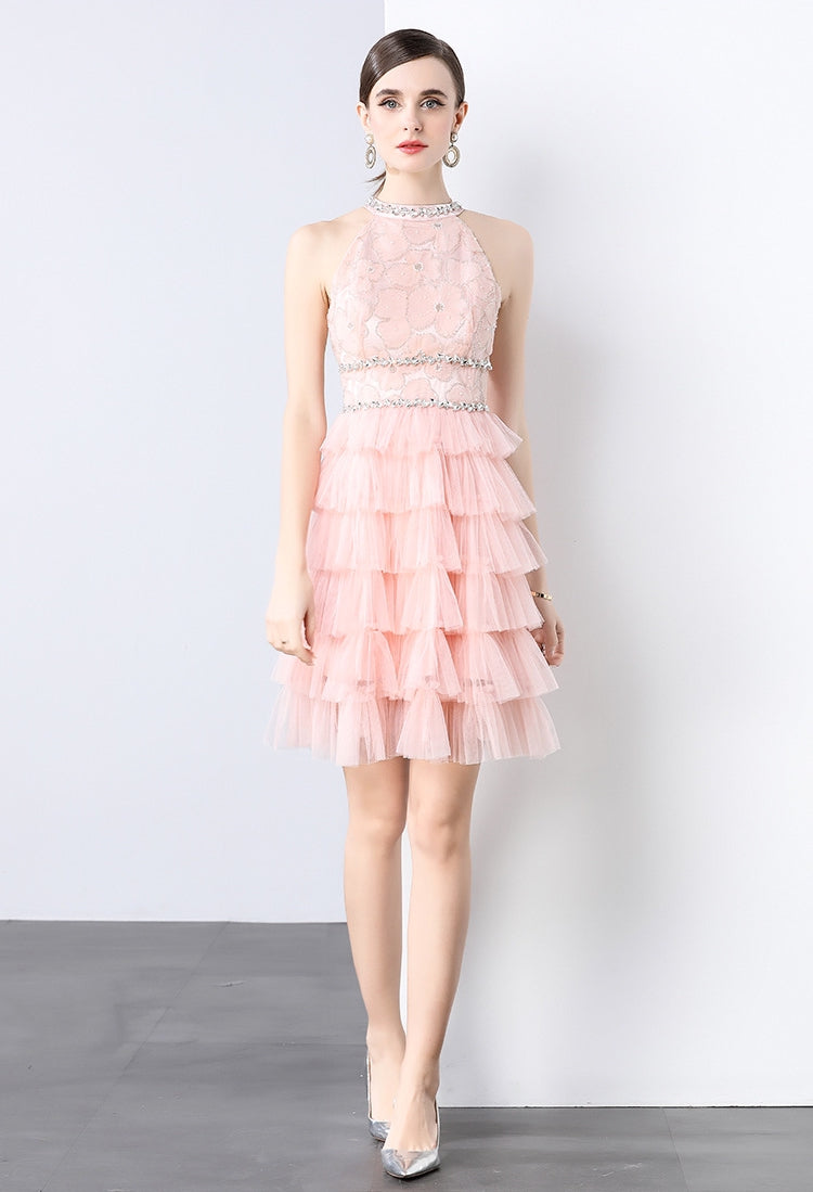 Blush Bloom Layered Tulle Mini Dress