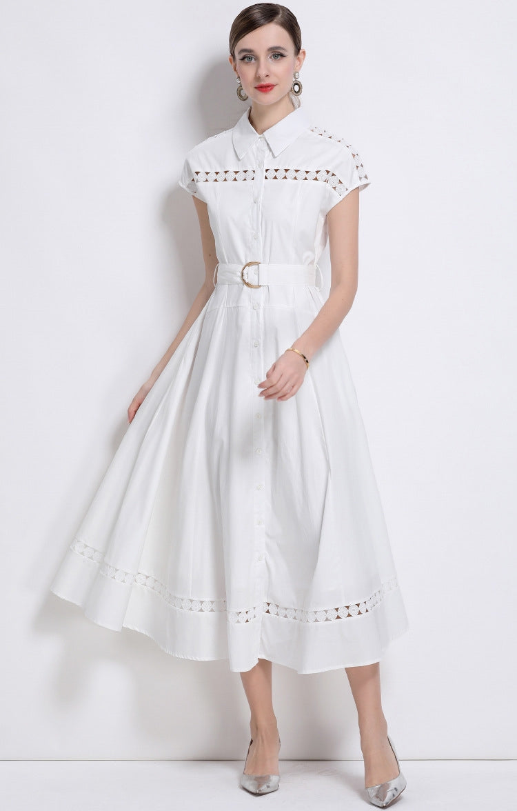 Grace Embroidered Belted Shirt Dress