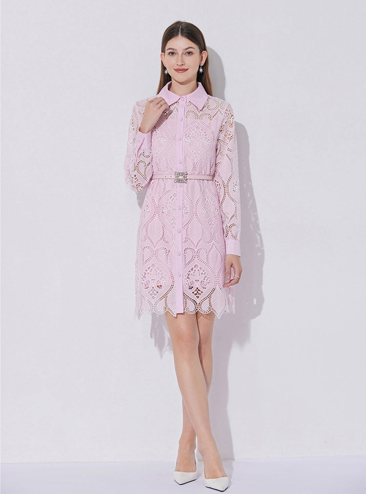 Blush Medallion Eyelet Belted Dress - 901763181508_PINK