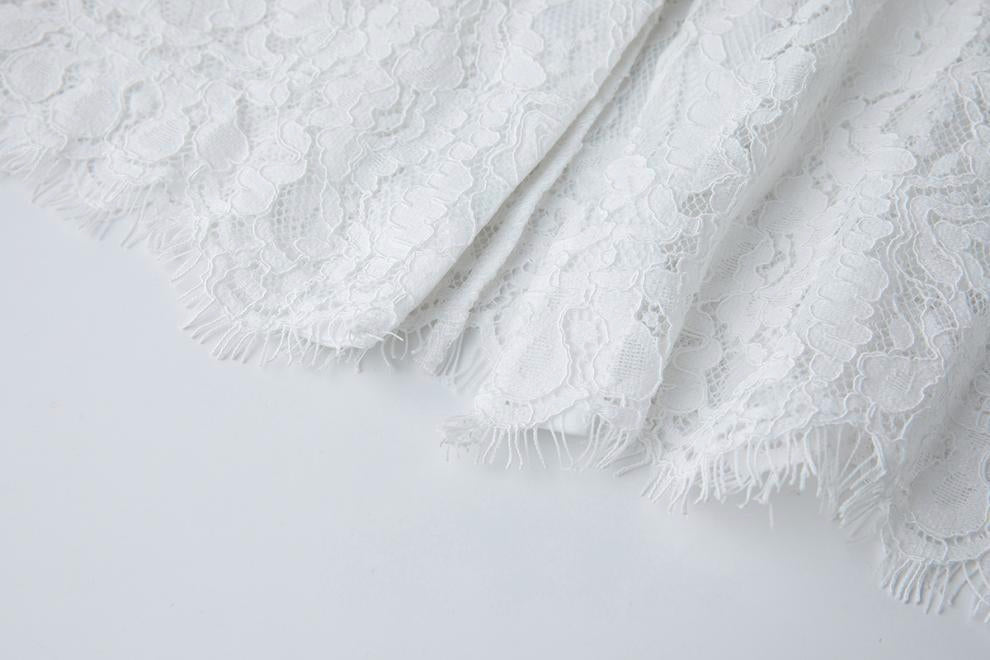 Elegant White Lace Button-Front Midi Dress