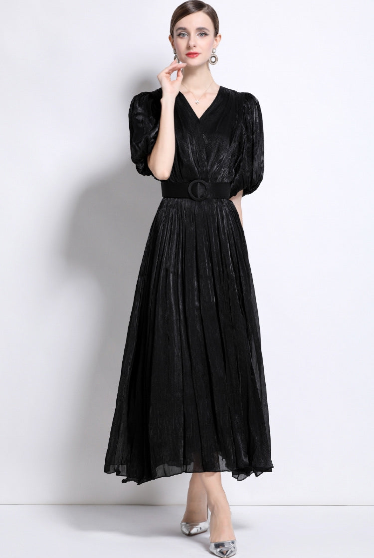 Midnight Allure Pleated Black Dress - 920551704711_BLACK
