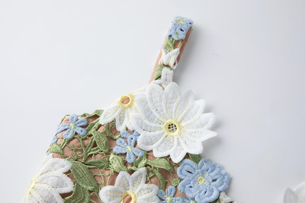 Meadow Bloom Embroidered Lace Dress - 902466078623_GREEN