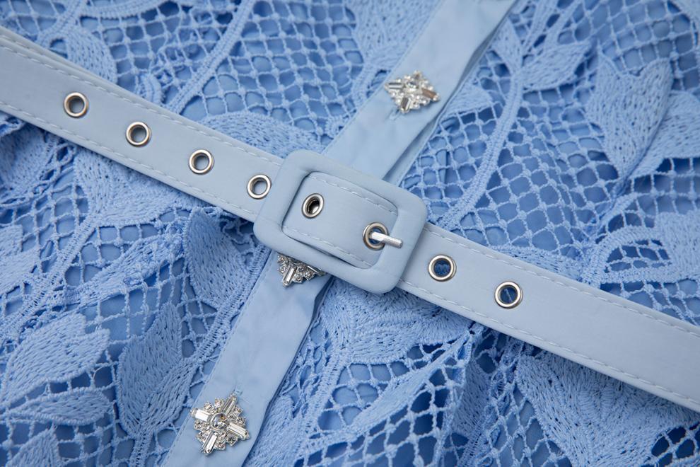 Sky Blossom Sleeveless Lace Midi Dress - 919430221311_BLUE