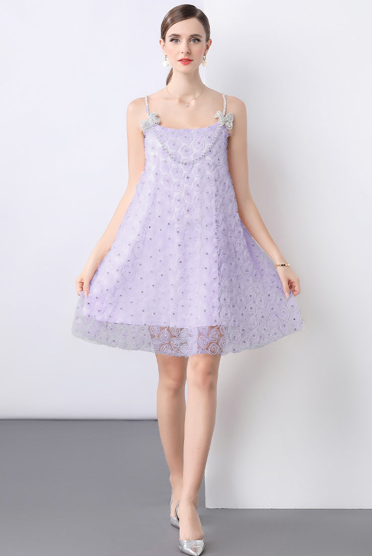 Lavender Whisper Rosette Lace Dress