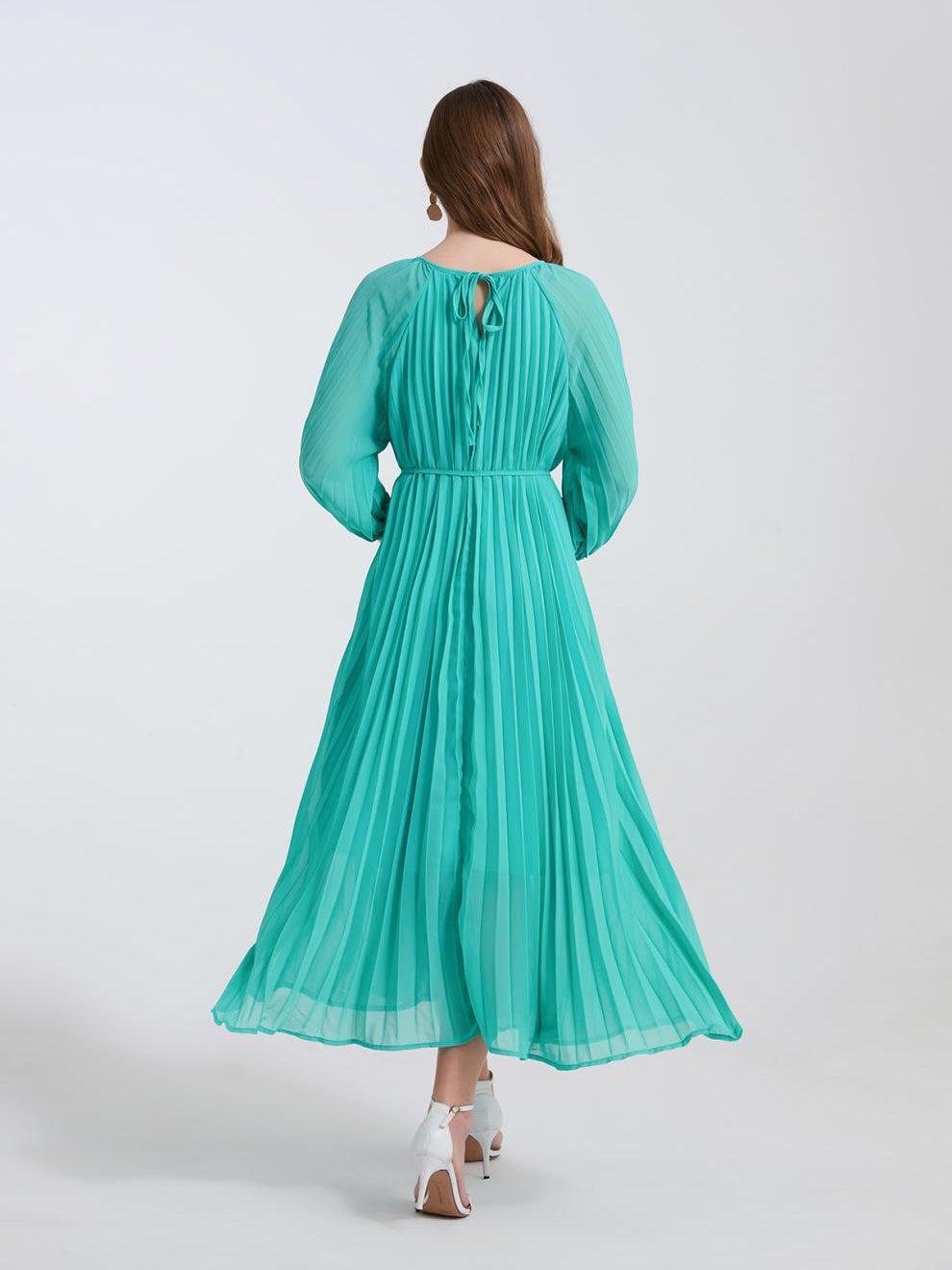 Emerald Breeze Pleated Midi Dress - 906472342218_GREEN
