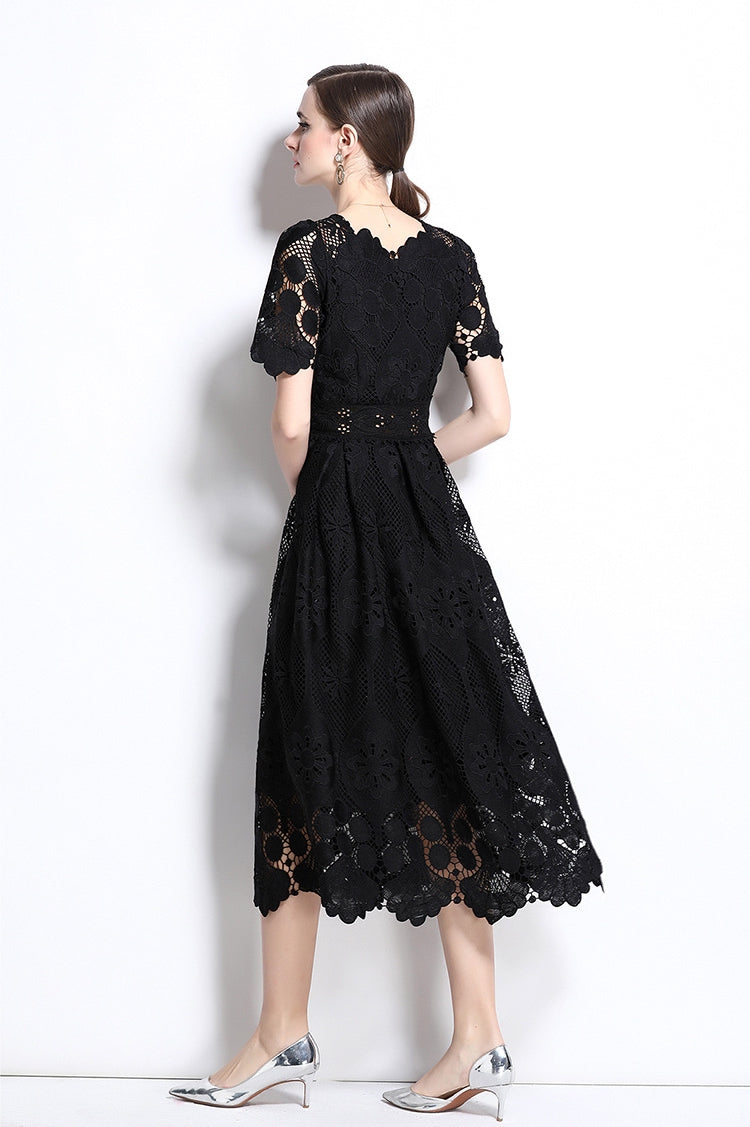 Elegant Black Lace Midi Dress