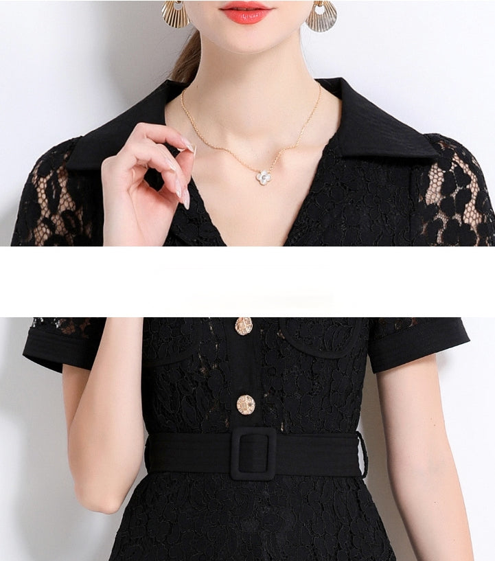 Black Lace Military Midi Dress