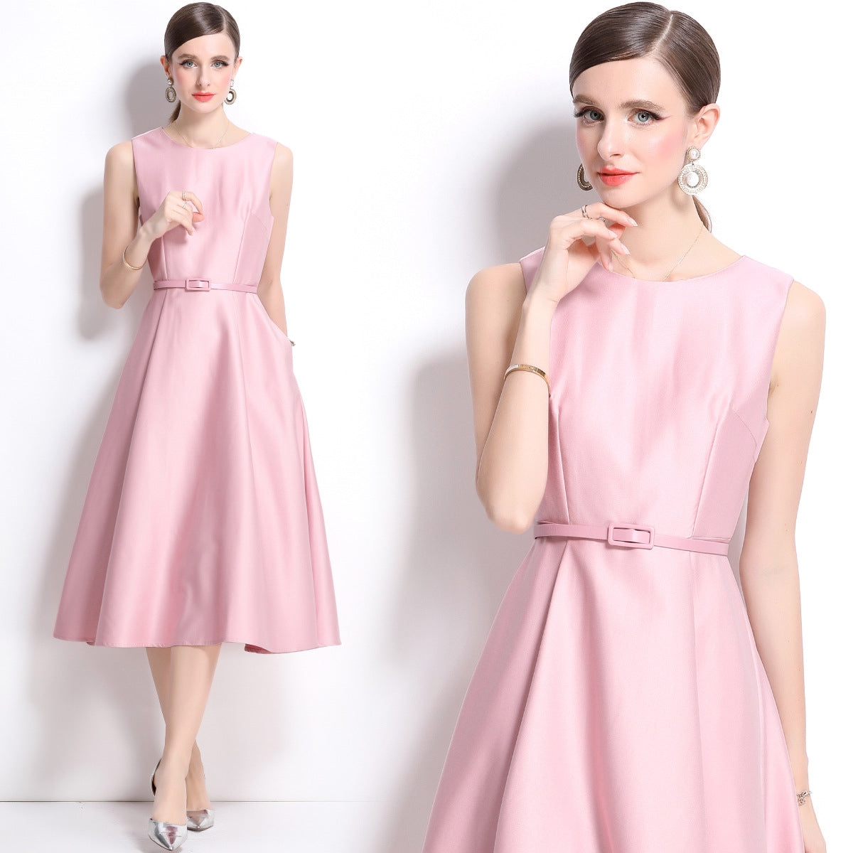 Graceful Pink A-Line Midi Dress