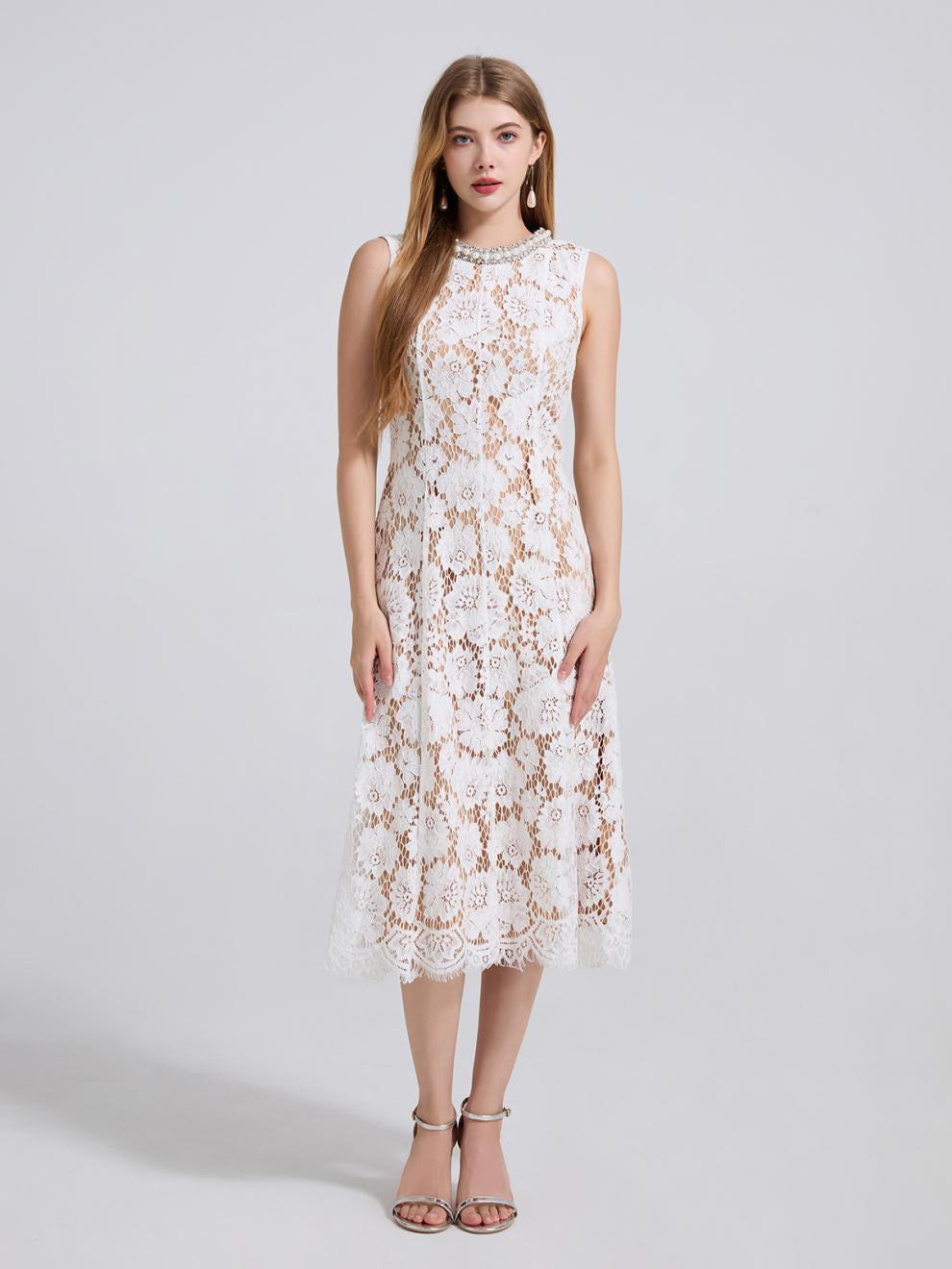 Elegance Bloom Midi Dress - 915910428490_APRICOT