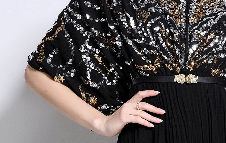 Celestial Black Sequin Pleated Maxi