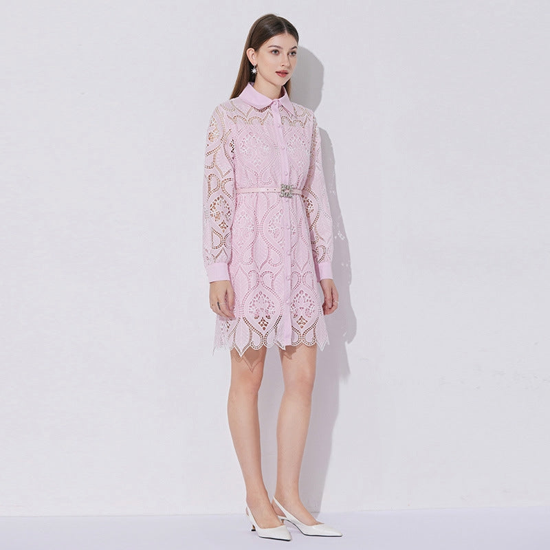Blush Medallion Eyelet Belted Dress - 901763181508_PINK