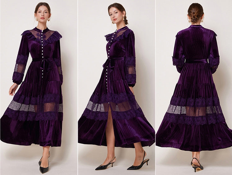Purple Velvet Lace Maxi Dress