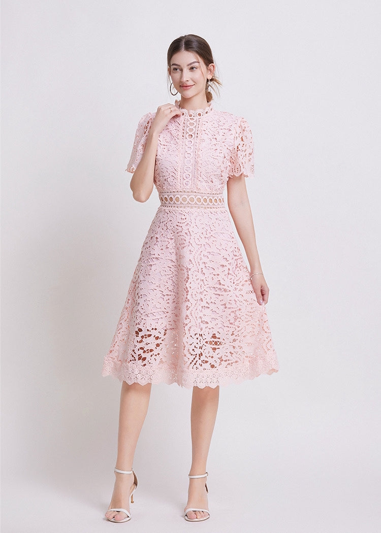 Blush Pink Lace Midi Dress