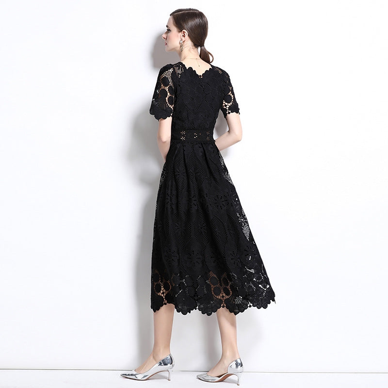 Elegant Black Lace Midi Dress