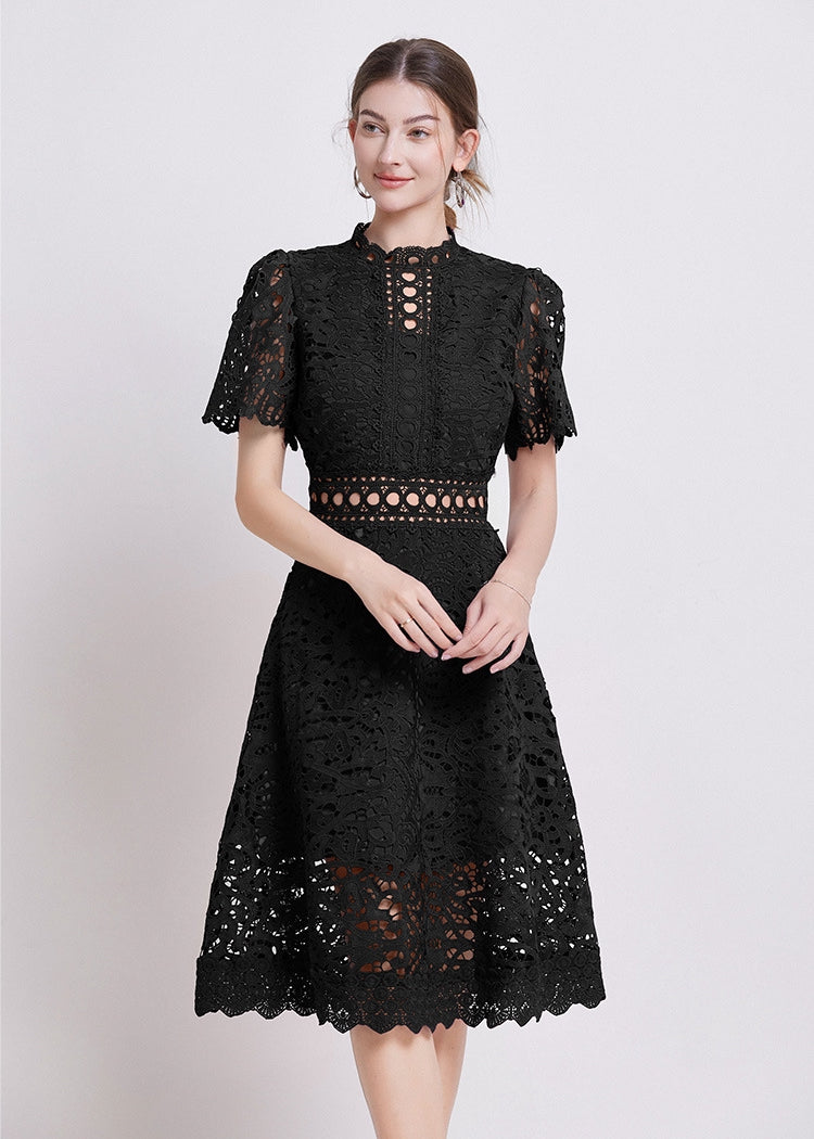 Elegant Black Lace Midi Dress