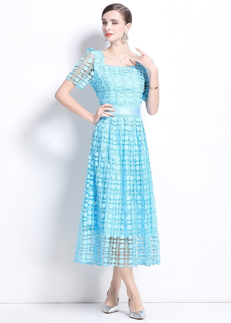 Sky Blue Eyelet Midi Dress