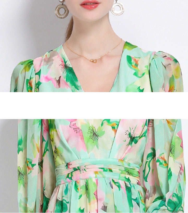 Mint Blossom Chiffon Maxi Dress