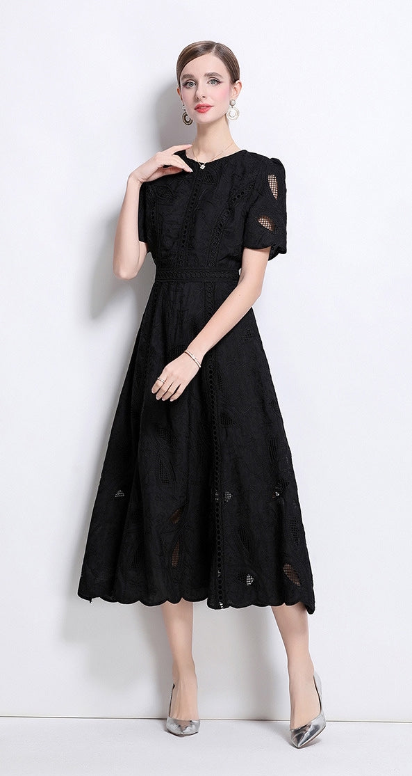 Midnight Grace Embroidered Midi Dress