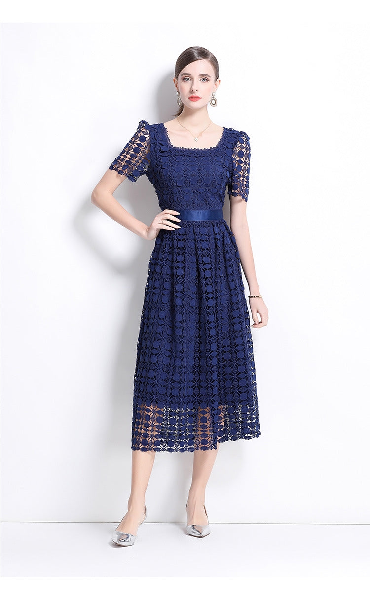 Navy Blue Lace Midi Dress