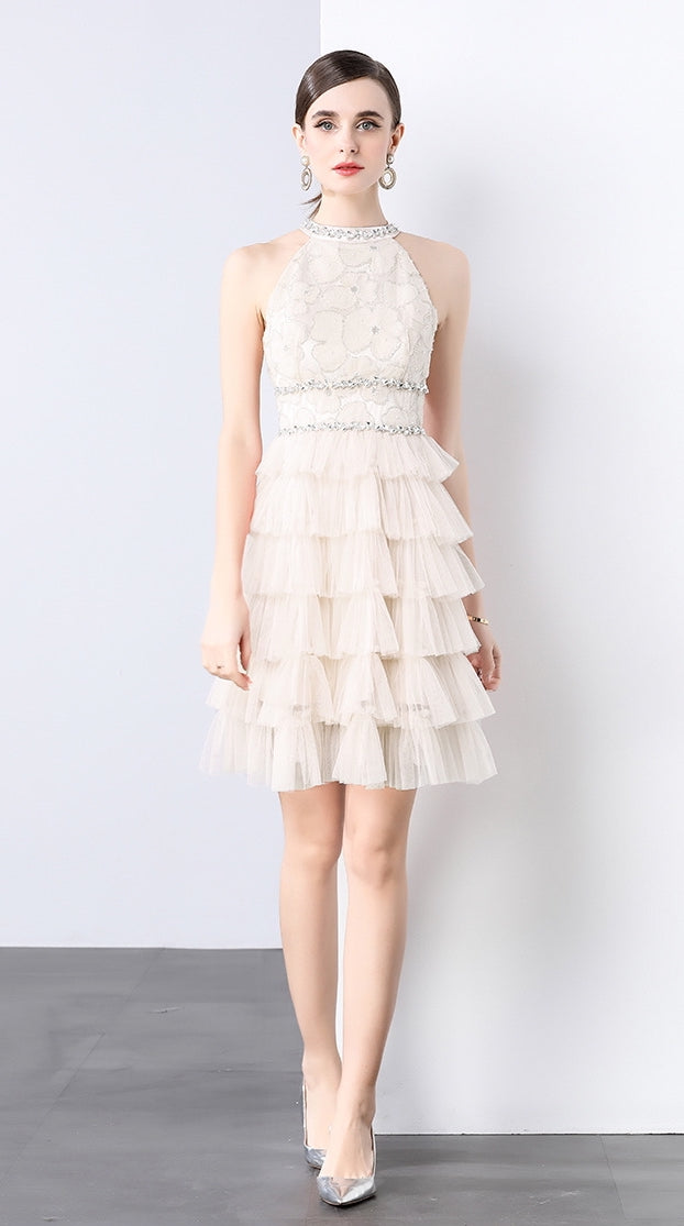 Ivory Elegance Tiered Tulle Dress