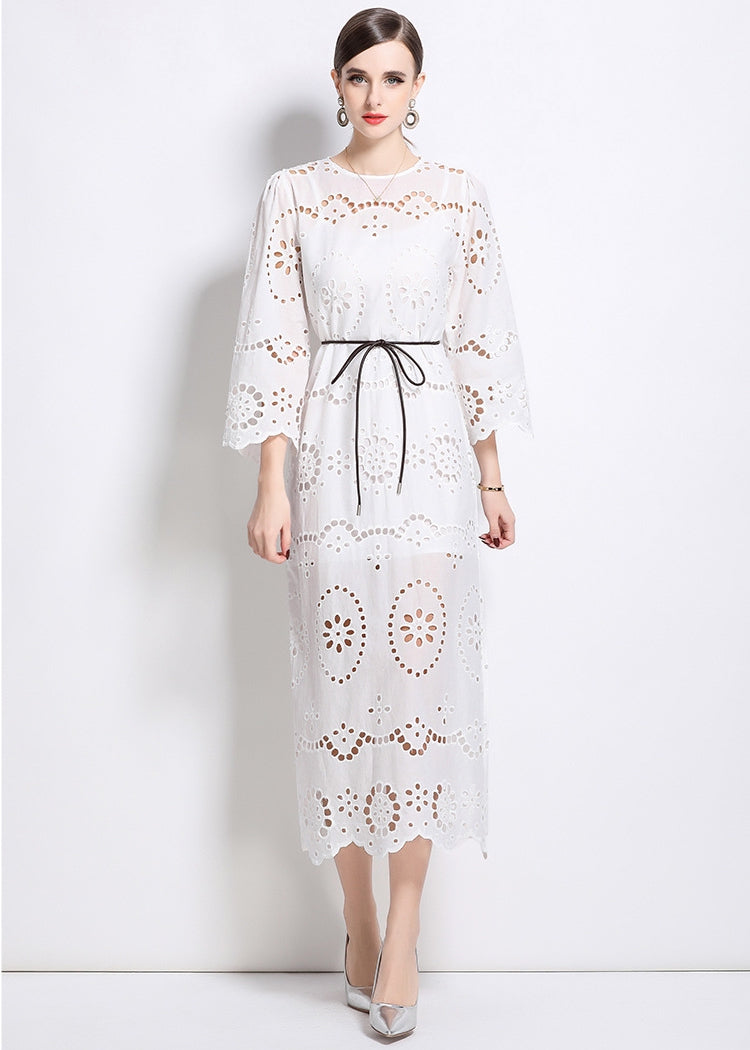 Ivory Petal Eyelet Midi Dress - 902368523846_WHITE