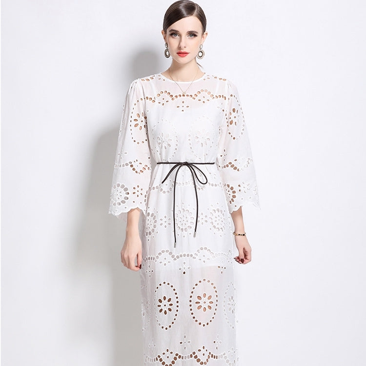Ivory Petal Eyelet Midi Dress - 902368523846_WHITE