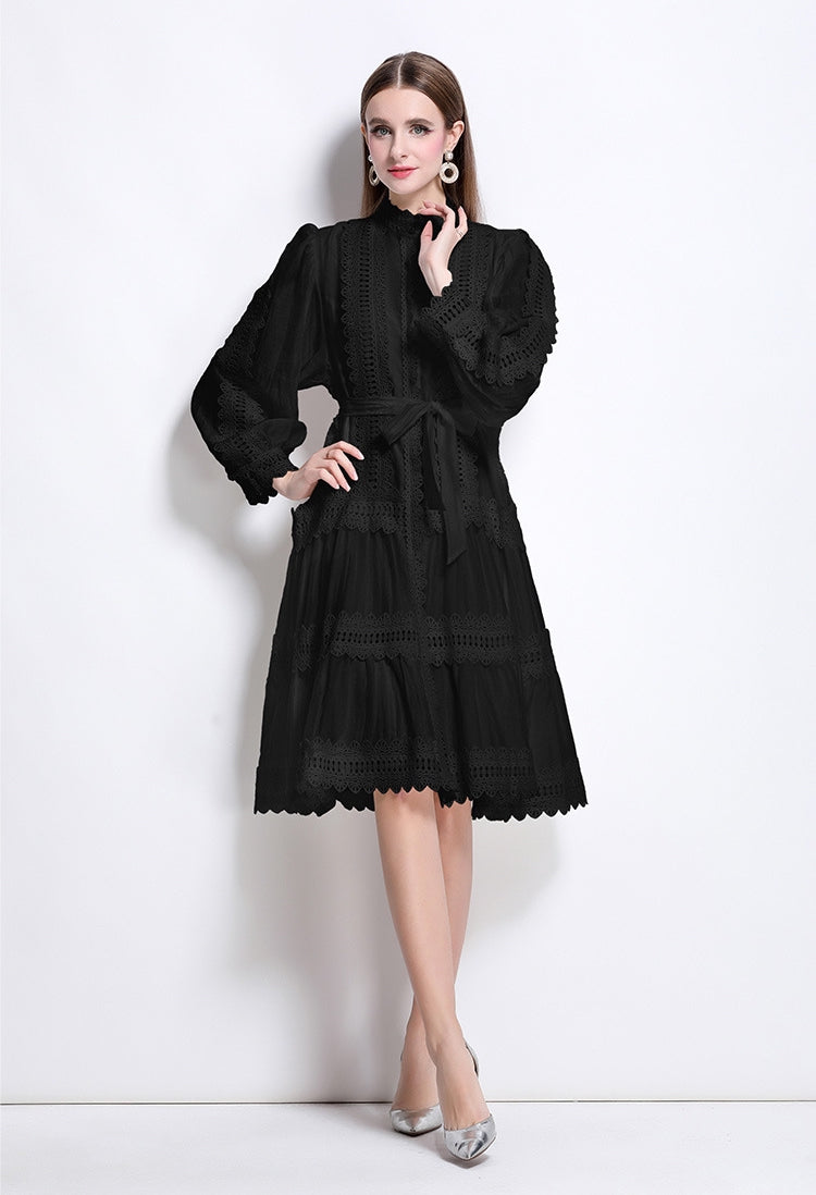 Elegant Midnight Lace A-Line Dress