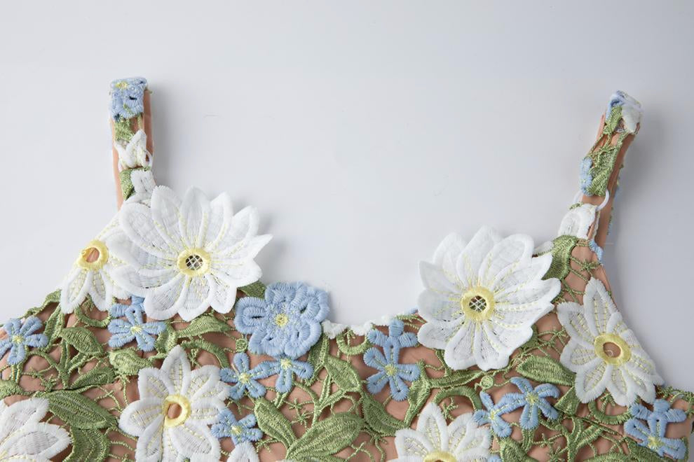 Meadow Bloom Embroidered Lace Dress - 902466078623_GREEN