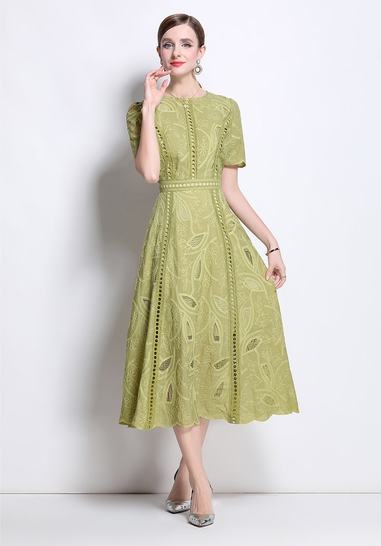 Olive Whisper Embroidered Midi Dress