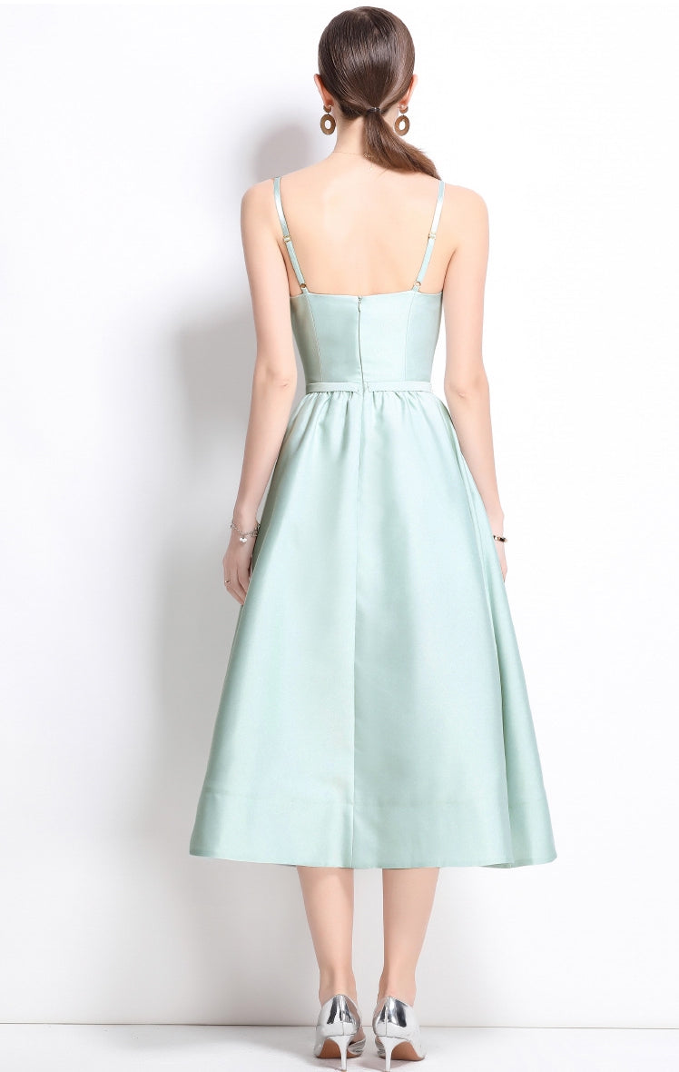 Mint Elegance Satin Midi Dress - 904961972192_MINTGREEN