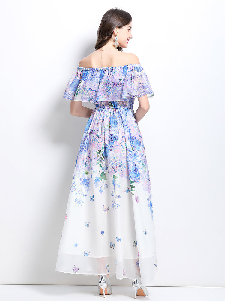 Off-Shoulder Floral Slit Maxi Dress