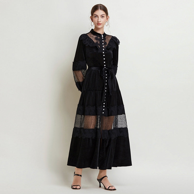 Black Velvet Lace Maxi Dress