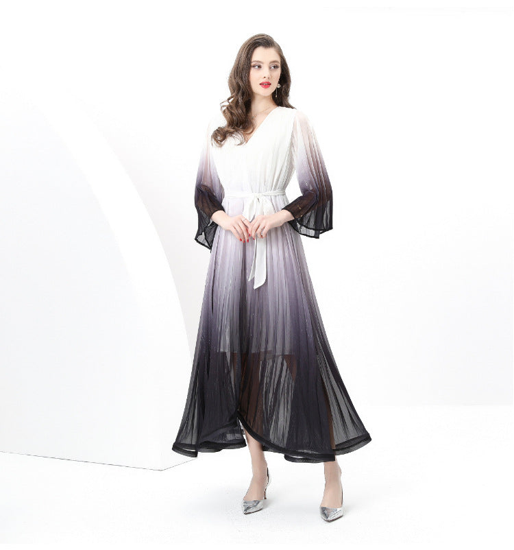 Midnight Elegance Ombre Pleated Maxi Dress